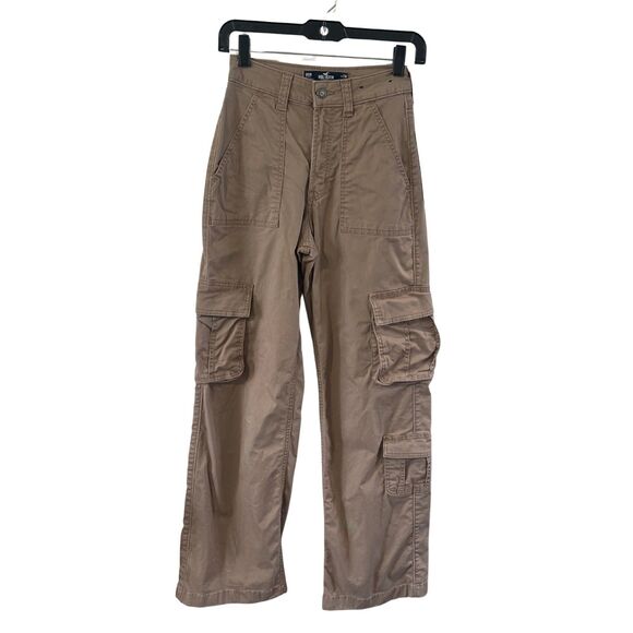 Hollister Womens Ultra High Rise baggy cargo stretch twill pants khaki 23R *Flaw - Picture 1 of 6